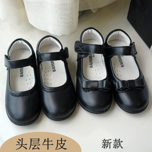 香港学生黑皮鞋春秋真皮女童，黑色礼仪鞋，儿童单鞋小皮鞋公主鞋女孩