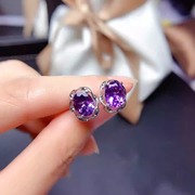 天然紫水晶耳钉女S925纯银镀18k金紫色宝石时尚精致耳饰生日礼物