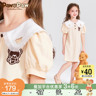 PawinPaw卡通小熊童装夏季女童儿童娃娃领连衣裙公主风