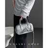 Vibe Ring/小众银色包包保龄球手提包牛皮高级感复古斜挎枕头包女