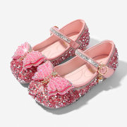 女童凉鞋2022夏季水钻公主鞋儿童软底粉色水晶鞋中大童平底鞋