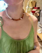 原创设计琥珀，淡水珍珠美丽项链