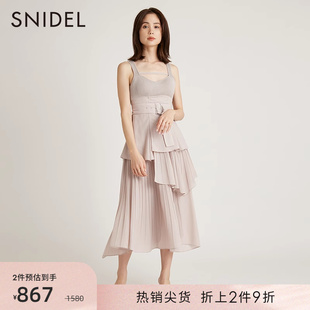 snidel春夏款时髦优雅针织，拼接腰带百褶连衣裙swno224040