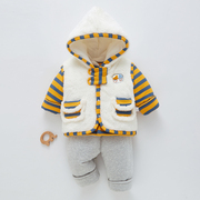 婴儿棉衣套装马甲三件套冬款纯棉加厚冬装宝宝棉衣满月周岁礼物