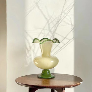 法式玻璃花瓶摆件家居轻奢电视柜复古装饰鲜花绿植琉璃中古 风灯