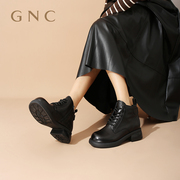 gnc短靴女2023冬商场同款英伦，风低筒黑色真皮百搭通勤马丁靴