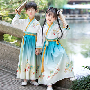 儿童古装汉服唐装中小学生，三字经书童国学服中国风古风薄款表演服