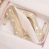 金银色(金银色)高跟鞋，女2024尖头细跟新娘，鞋婚鞋婚纱水钻单鞋性感水晶