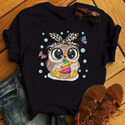 Cute Owl  Printed Female T Shirt时尚可爱猫头鹰印花女士T恤INS