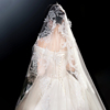 2023新娘香槟色结婚拖尾头纱超长豪华奢侈珍珠，蕾丝长款主纱