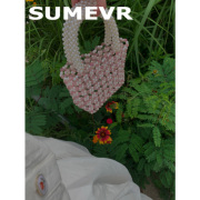 summerever原创小众镂空编织手提包，夏季休闲水晶包手工(包手工)珍珠包