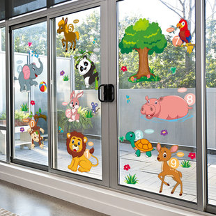卡通玻璃贴纸幼儿园环创主题墙，儿童房间教室，布置装饰窗贴贴画窗花