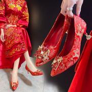 2021年春季婚鞋女旗袍礼服高跟鞋中式红色秀禾服新娘结婚鞋子