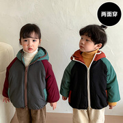 儿童棉衣两面穿加厚男童装，冬季女童羽绒，棉服2023宝宝棉袄外套