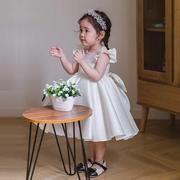 女童钢琴演出服花童礼服婚纱公主，裙白色儿童生日，小主持人蓬蓬纱秋