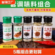 烧烤调料组合5瓶孜然花椒，五香粉黑胡椒白胡椒(白胡椒，)烤肉蘸料羊肉串撒料