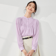 曼贝紫色衬衫女长袖2024春秋设计感气质衬衣洋气减龄雪纺上衣