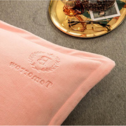 水晶绒刺绣枕芯套冬季加厚保暖珊瑚绒成单人，枕头套48x74cm一对装