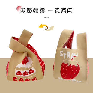 编织手提针织包夏季草莓fafa百搭手提包菜篮子小包包手腕包女
