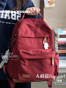 红色双肩包包女日系，复古旅行背包时尚通勤电脑包，少女学生上课书包