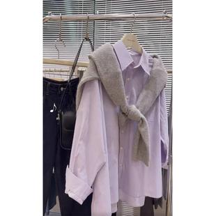 ins法式香芋紫色披肩长袖衬衫，上衣女初秋港风小个子宽松衬衣外套