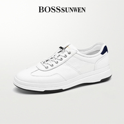 BOSSsunwen男鞋休闲板鞋小白鞋轻质牛皮运动男款轻质透气免系带