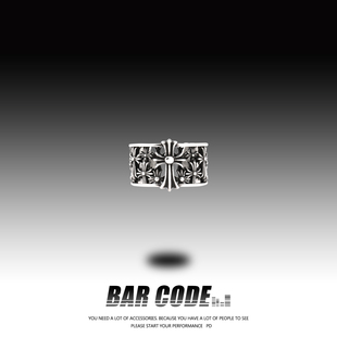 barcode欧美风镂空十字架，戒指男潮ins嘻哈个性复古朋克单身指环