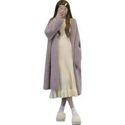 今年流行漂亮芋紫色中长款针织衫，女秋冬高级感慵懒风长袖毛衣外套