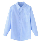 中小学生格子衬衫夏季男童女童纯棉蓝色寸衣休闲儿童短袖校服衬衣