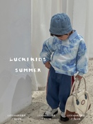 luckikids韩国童装2024春男童，中小童扎染，卫衣衬衫拼接牛仔裤