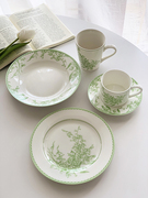 安木良品 ins轻奢田园风绿色铃兰印花陶瓷餐具马克杯咖啡杯西餐盘