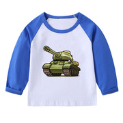 男童长袖t恤儿童坦克童装装甲车，中小童纯棉，上衣服宝宝打底衫女孩