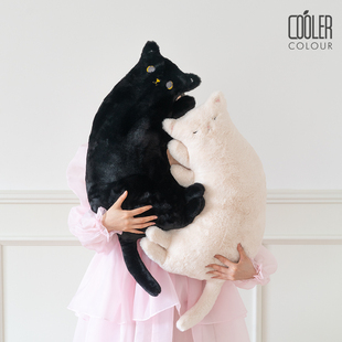 coolercolour原创黑猫咪可爱毛绒睡觉玩偶抱枕靠枕男女朋友礼物