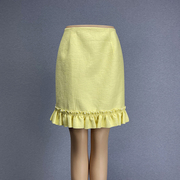 外贸原单黄色半身裙女2023高腰荷叶边性感，百搭太空棉包臀裙一步裙