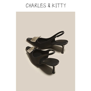 CHARLES&KITTY细跟包头凉鞋女外穿黑色高跟凉鞋2024春季