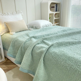 白色莫奈230克加厚牛奶绒床盖双人床上绗缝被床罩双面婴儿棉机洗