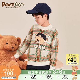 pawinpaw卡通小熊童装冬季男童，半高领格子提花，毛衣羊毛衫圆领