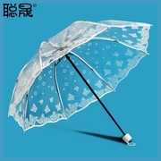 伞透明伞全自动阿波罗白色，印花系列透明三折伞晴雨伞江南水乡伞