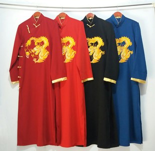 绣龙相声演出服装马褂相声大褂民国长衫，相声服中式男女长袍表演服