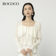 rococo2023夏气质(夏气质)方领短上衣，法式复古层次感，荷叶边公主短衬衫