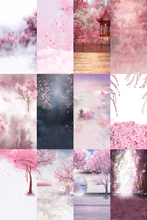 影楼拍照古装背景粉色樱花树，汉服摄影背景布三生(布，三生)三世十里桃花