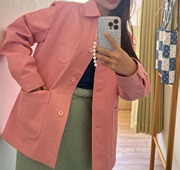 Exclusive type韩国小众设计粉色爱心口袋刺绣翻领纽扣夹克外套女