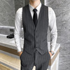 韩版上衣v领男装西装，马甲处理男式条纹灰色修身型休闲单排扣免烫