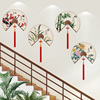 中国风山水画梅兰竹菊楼梯墙面，装饰创意3d立体墙贴纸客厅墙壁贴画