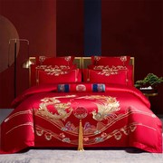 婚庆刺绣四件套结婚大红色床单床上用品喜被婚嫁婚床新婚新房红色