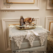 laceshabby进口定制奢钉珠，珍珠法国蕾丝纱，白色长方形桌布桌旗盖巾