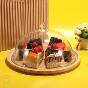 木质蛋糕托盘糕点点心盘带盖透明防尘罩甜品展示盘试吃盘装饰森系