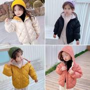 秋冬季儿童棉衣男女，宝宝加绒加厚连帽外套，韩版中小童羽绒棉服短款