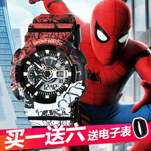 蜘蛛侠海贼王漫威联名电子，手表男学生潮流多功能，夜光运动防水手表