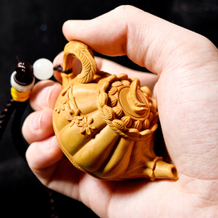 木雕把把壶黄杨木手把玩件小摆件茶宠雕刻工艺文玩植物梅花壶